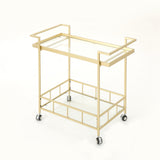 Noble House Selby Outdoor Industrial Iron and Glass Bar Cart, Gold 