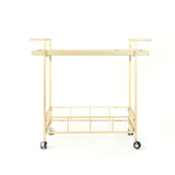 Noble House Selby Outdoor Industrial Iron and Glass Bar Cart, Gold 