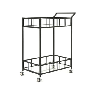 Noble House Varadero Outdoor Modern Bar Cart with Tempered Glass, Black