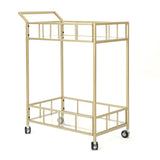 Noble House Varadero Outdoor Modern Bar Cart with Tempered Glass, Gold