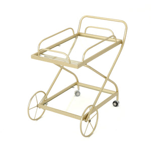 Noble House Indio Outdoor Traditional Iron and Glass Bar Cart, Gold