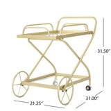 Noble House Indio Outdoor Traditional Iron and Glass Bar Cart, Gold