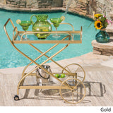 Noble House Indio Outdoor Traditional Iron and Glass Bar Cart, Gold