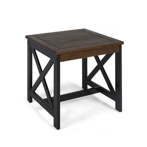 Crystal Beach Outdoor Farmhouse Acacia Wood End Table, Dark Brown and White Noble House