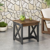 Crystal Beach Outdoor Farmhouse Acacia Wood End Table, Dark Brown and Black Noble House