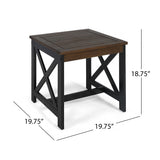 Crystal Beach Outdoor Farmhouse Acacia Wood End Table, Dark Brown and White Noble House