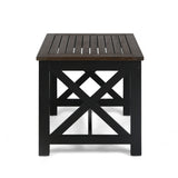 Crystal Beach Outdoor Farmhouse Acacia Wood End Table, Dark Brown and White Noble House