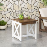 Crystal Beach Outdoor Farmhouse Acacia Wood End Table, Dark Brown and White Noble House