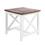 Cassara Outdoor Farmhouse Cottage Dark Oak Acacia Wood End Table with White Frame