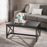 Nester Indoor Farmhouse Dark Brown Finished Acacia Wood Coffee Table with a White Base Noble House