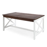 Ivan Outdoor Dark Brown Finished Acacia Wood Coffee Table with a White Base