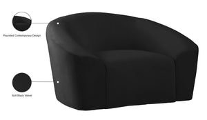 Riley Velvet / Engineered Wood / Foam Contemporary Black Velvet Chair - 49" W x 35.5" D x 29.5" H