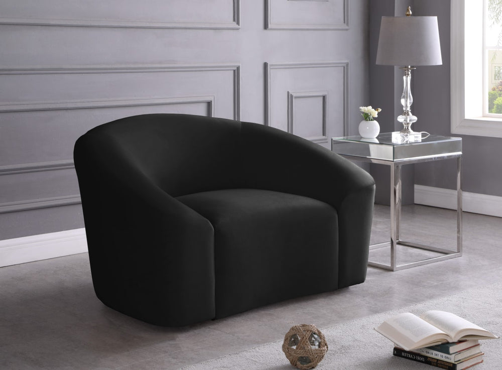 Riley Velvet / Engineered Wood / Foam Contemporary Black Velvet Chair - 49" W x 35.5" D x 29.5" H