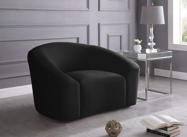 Riley Velvet / Engineered Wood / Foam Contemporary Black Velvet Chair - 49" W x 35.5" D x 29.5" H