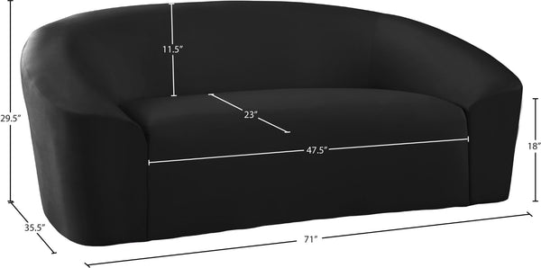 Riley Velvet / Engineered Wood / Foam Contemporary Black Velvet Loveseat - 71" W x 35.5" D x 29.5" H