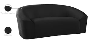 Riley Velvet / Engineered Wood / Foam Contemporary Black Velvet Loveseat - 71" W x 35.5" D x 29.5" H