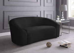 Riley Velvet / Engineered Wood / Foam Contemporary Black Velvet Loveseat - 71" W x 35.5" D x 29.5" H