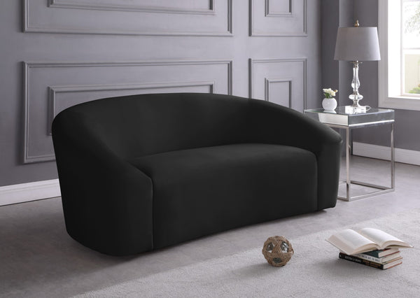 Riley Velvet / Engineered Wood / Foam Contemporary Black Velvet Loveseat - 71" W x 35.5" D x 29.5" H