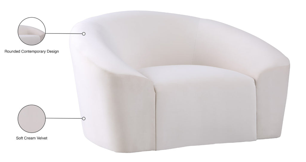 Riley Velvet / Engineered Wood / Foam Contemporary Cream Velvet Chair - 49" W x 35.5" D x 29.5" H