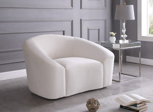 Riley Velvet / Engineered Wood / Foam Contemporary Cream Velvet Chair - 49" W x 35.5" D x 29.5" H