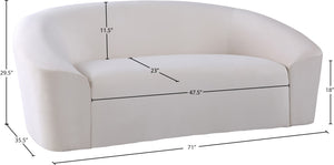 Riley Velvet / Engineered Wood / Foam Contemporary Cream Velvet Loveseat - 71" W x 35.5" D x 29.5" H