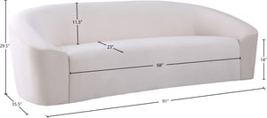 Riley Velvet / Engineered Wood / Foam Contemporary Cream Velvet Sofa - 91" W x 35.5" D x 29.5" H