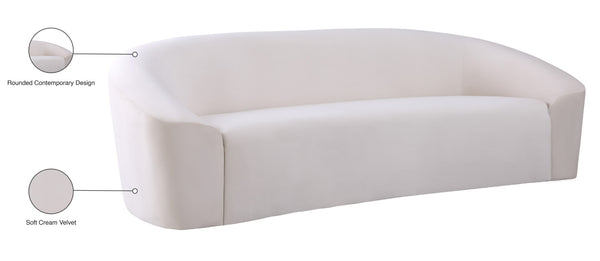 Riley Velvet / Engineered Wood / Foam Contemporary Cream Velvet Sofa - 91" W x 35.5" D x 29.5" H