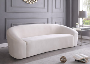 Riley Velvet / Engineered Wood / Foam Contemporary Cream Velvet Sofa - 91" W x 35.5" D x 29.5" H