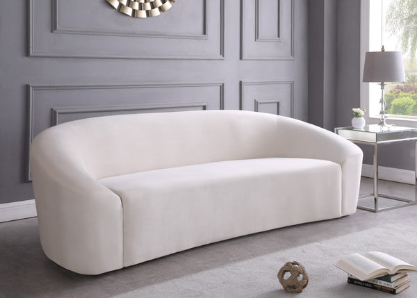 Riley Velvet / Engineered Wood / Foam Contemporary Cream Velvet Sofa - 91" W x 35.5" D x 29.5" H