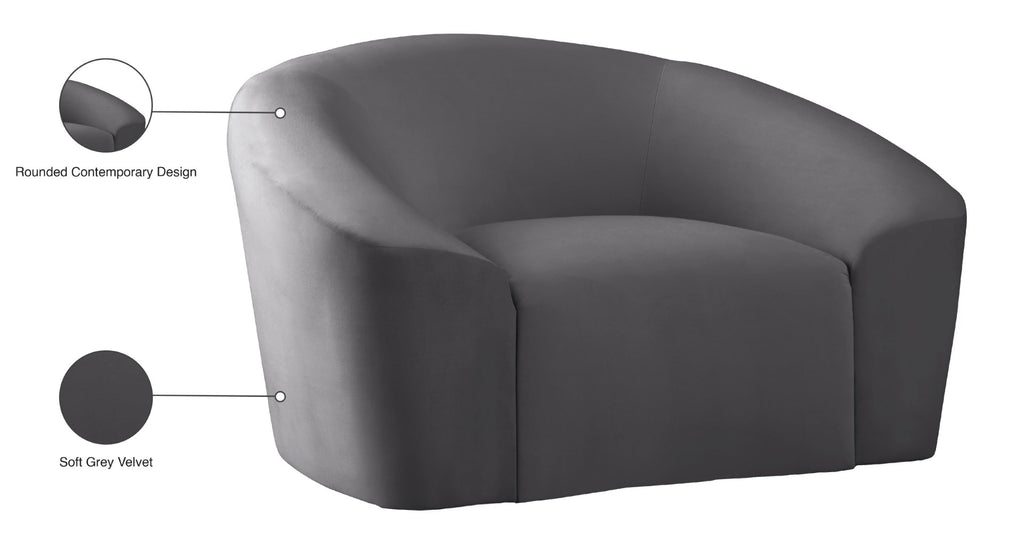 Riley Velvet / Engineered Wood / Foam Contemporary Grey Velvet Chair - 49" W x 35.5" D x 29.5" H