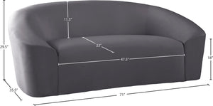 Riley Velvet / Engineered Wood / Foam Contemporary Grey Velvet Loveseat - 71" W x 35.5" D x 29.5" H