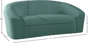 Riley Velvet / Engineered Wood / Foam Contemporary Mint Velvet Loveseat - 71" W x 35.5" D x 29.5" H