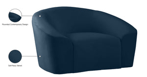 Riley Velvet / Engineered Wood / Foam Contemporary Navy Velvet Chair - 49" W x 35.5" D x 29.5" H