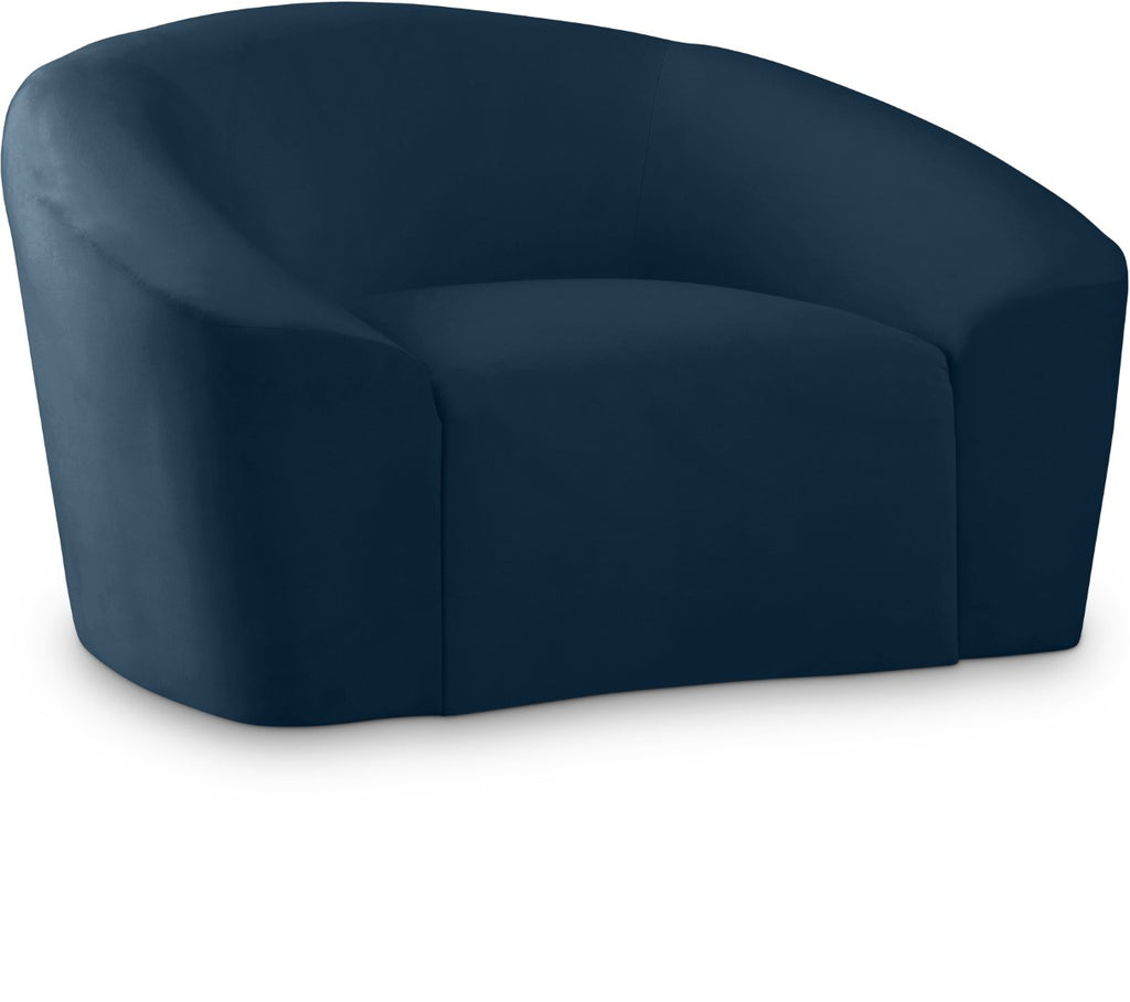 Riley Velvet / Engineered Wood / Foam Contemporary Navy Velvet Chair - 49" W x 35.5" D x 29.5" H