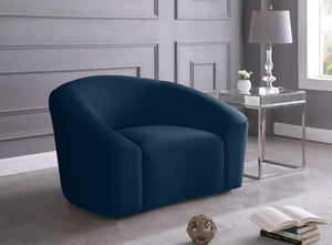 Riley Velvet / Engineered Wood / Foam Contemporary Navy Velvet Chair - 49" W x 35.5" D x 29.5" H