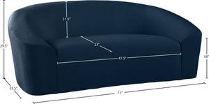 Riley Velvet / Engineered Wood / Foam Contemporary Navy Velvet Loveseat - 71" W x 35.5" D x 29.5" H