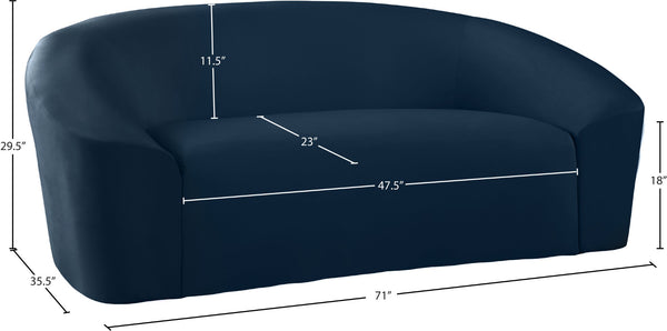 Riley Velvet / Engineered Wood / Foam Contemporary Navy Velvet Loveseat - 71" W x 35.5" D x 29.5" H