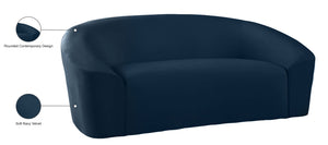 Riley Velvet / Engineered Wood / Foam Contemporary Navy Velvet Loveseat - 71" W x 35.5" D x 29.5" H