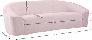 Riley Velvet / Engineered Wood / Foam Contemporary Pink Velvet Sofa - 91" W x 35.5" D x 29.5" H