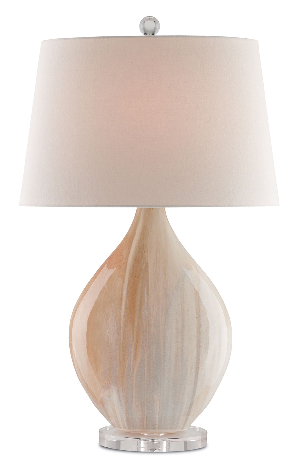 Opal Table Lamp - Elegant Shell-Pink Alabaster Design, Off-White Linen Shade & Clear Acrylic Base