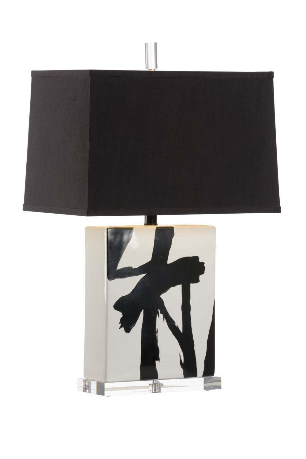 Abstract Composition V Lamp - Striking Black & White Glazed Ceramic Design with Modern Microfiber Shade