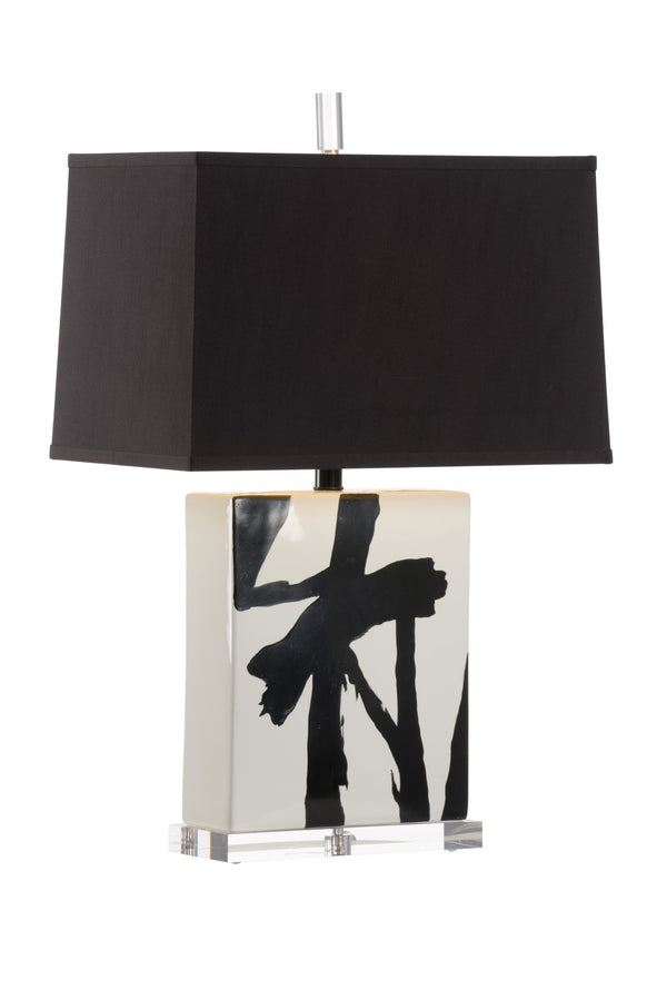 Abstract Composition V Lamp - Striking Black & White Glazed Ceramic Design with Modern Microfiber Shade