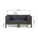 Oana Outdoor Modular Acacia Wood Loveseat with Cushions, Gray and Dark Gray Noble House