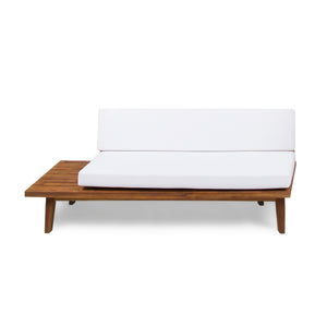 Eulah Indoor Minimalist Sandblast Finished  Acacia Wood Left Sided Sofa with White Cushions