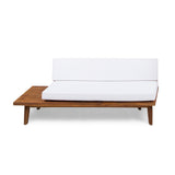 Christopher Knight Home® Eulah Indoor Minimalist Sandblast Finished  Acacia Wood Left Sided Sofa with White Cushions