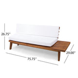 Eulah Indoor Minimalist Sandblast Finished  Acacia Wood Right Sided  Sofa with White Cushions