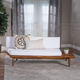 Eulah Indoor Minimalist Sandblast Finished  Acacia Wood Right Sided  Sofa with White Cushions