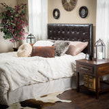 Bellmont Queen/Full Button Tufted Brown Leather Headboard Noble House