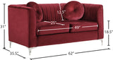 Isabelle Velvet / Engineered Wood / Metal / Foam Contemporary Burgundy Velvet Loveseat - 62" W x 35.5" D x 31" H