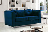 Isabelle Velvet / Engineered Wood / Metal / Foam Contemporary Navy Velvet Loveseat - 62" W x 35.5" D x 31" H